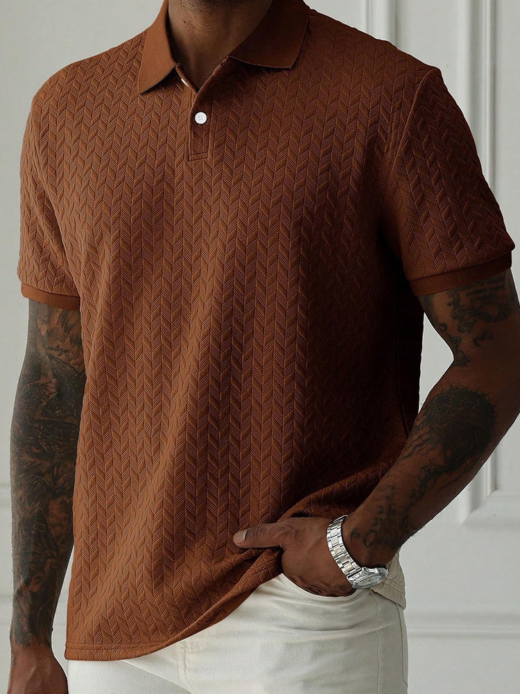 Polo en tricot à manches courtes à motif chevrons pour hommes