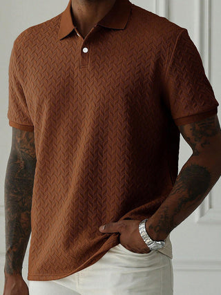 Polo en tricot à manches courtes à motif chevrons pour hommes
