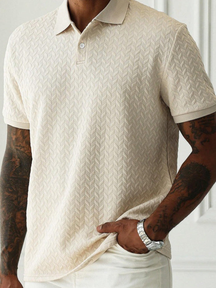 Polo en tricot à manches courtes à motif chevrons pour hommes