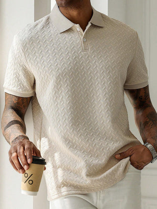 Polo en tricot à manches courtes à motif chevrons pour hommes