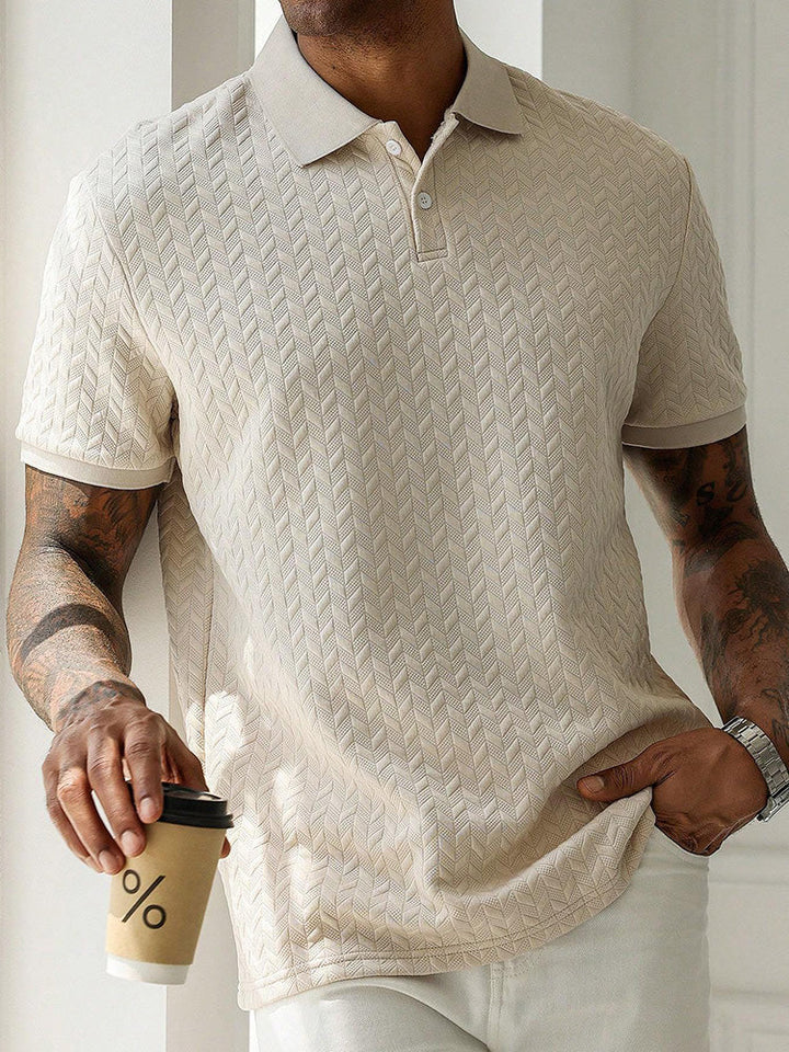 Polo en tricot à manches courtes à motif chevrons pour hommes