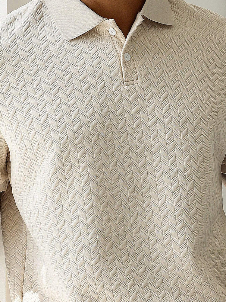 Polo en tricot à manches courtes à motif chevrons pour hommes