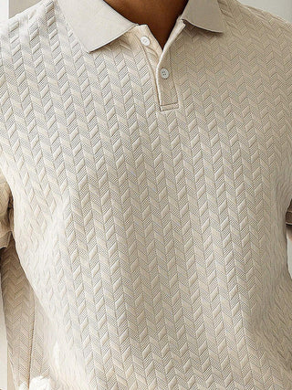 Polo en tricot à manches courtes à motif chevrons pour hommes