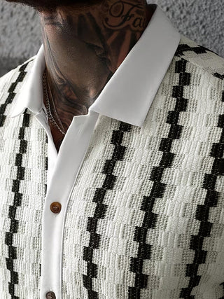 Chemise à rayures texturées à manches courtes avec col cubain