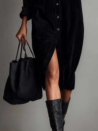 Robe midi en velours côtelé avec poches poitrine doubles