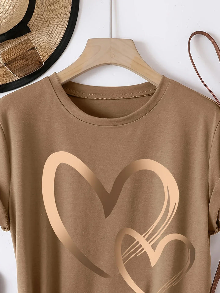 Larson - T-shirt casual à manches courtes avec motif en forme de cœur